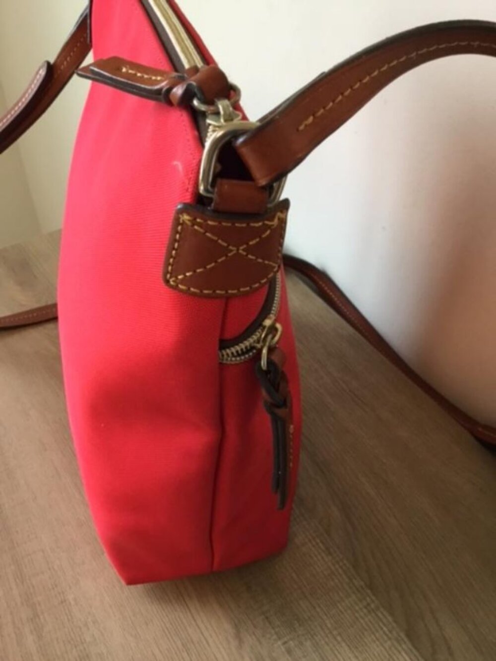 Dooney & Bourke Red Nylon Canvas Crossbody with Leather Trim & Zipper Closure - Picture 5 of 11